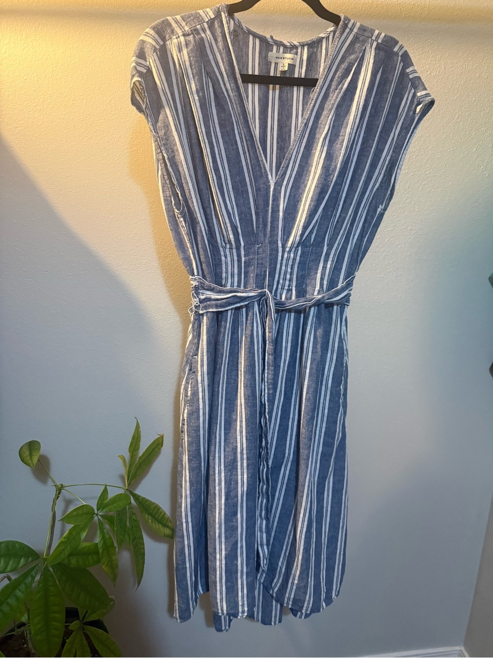 Max Studio Blue & White Striped Midi Dress – Size Large